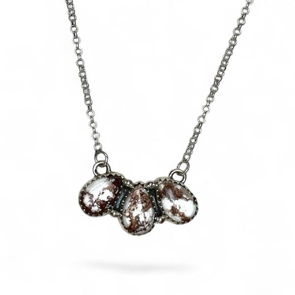 Wild horse Jasper Cluster Bar Pendant Sterling Silver 925 Necklace Southwestern - Picture 3 of 6